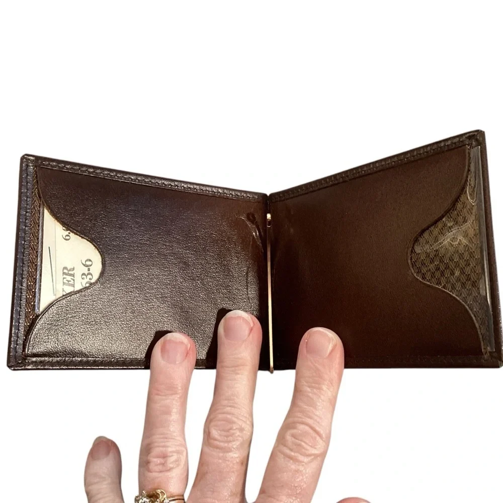 Meeker Men’s Brown‎ Leather Top Grain Cowhide Bifold Money Clip NWOT Vintage 80s
